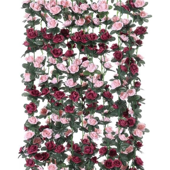 8pcs 65.6Ft Flower Garland, Fake Rose Vine Artificial Flowers Hanging Rose Ivy - Picture 1 of 7